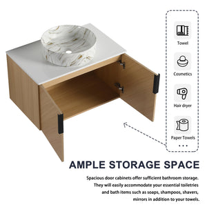 English Elm 30" Stylish Wall-Mounted Bathroom Vanity With Ceramic Sink, Soft-Close Doors & Modern Design W999S00445