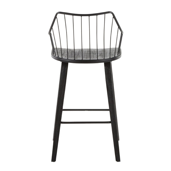 English Elm Contemporary High Back Upholstered Barstool Set with Black Steel Frame for Kitchen B202P222124
