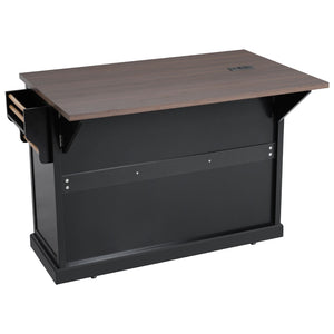 English Elm K&k Farmhouse Rolling Kitchen Island with Barn Doors Power Outlet and Drop Leaf Black N707S300277B