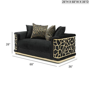 English Elm Talia Chic Micro Suede Loveseat with Patterned Arms, Gloss Brass Trim & Kiln-Dried Hardwood Frame Black 35 L x 26 W x 69 H B078P301560