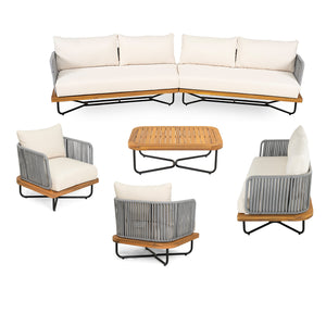 English Elm Christopher Knight Home® - Lucca Outdoor 8-Seater Patio Conversation Set With Acacia Wood Frame & Water-Repellent Cushions N773OS00064B