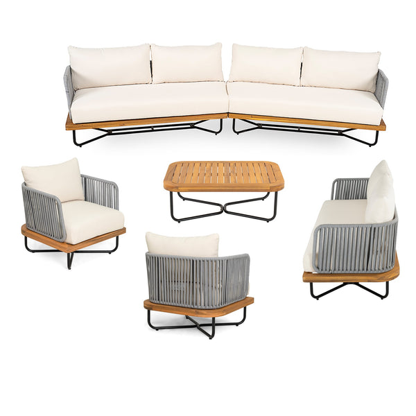 English Elm Christopher Knight Home® - Lucca Outdoor 8-Seater Patio Conversation Set With Acacia Wood Frame & Water-Repellent Cushions N773OS00064B