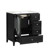 English Elm 30" Bathroom Vanity With Sink, Bathroom Vanity Cabinet With Three Drawers and Door, Solid Wood and Mdf, Black