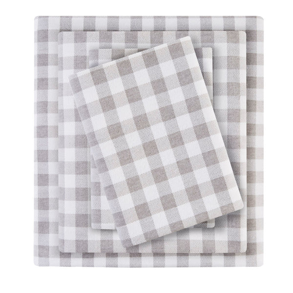 JLA Home True North by Sleep Philosophy - Printed ultra-soft cotton flannel sheet set — OEKO-TEX certified, brushed warmth, durable cozy care Gray Herringbone Check TN20-0574