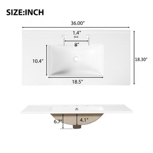 English Elm 36" Freestanding Bathroom Vanity Striped Mdf Cabinet Brass Hardware Ceramic Basin N765P387198D
