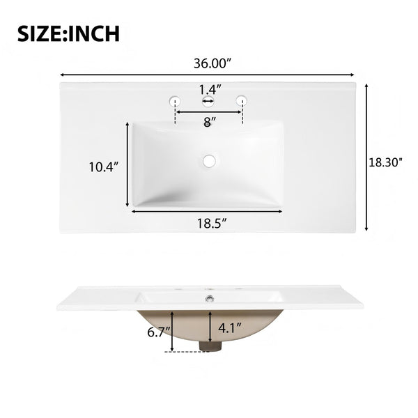 English Elm 36" Freestanding Bathroom Vanity Striped Mdf Cabinet Brass Hardware Ceramic Basin N765P387198D