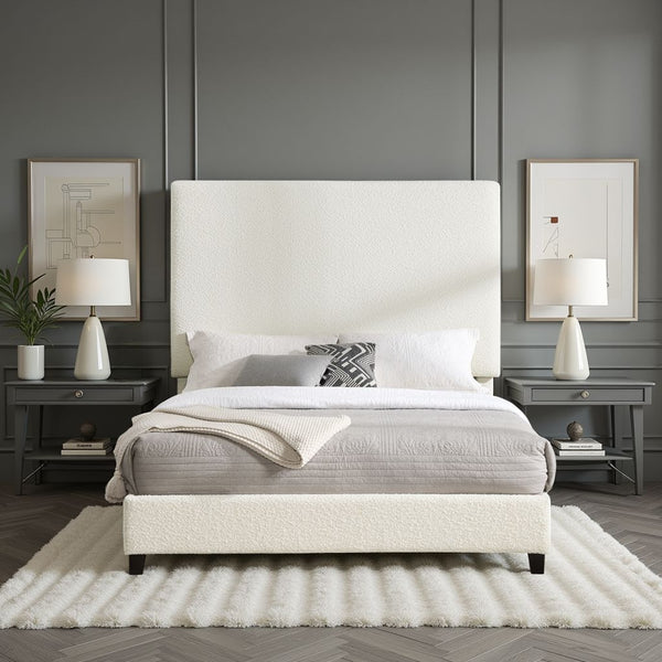 English Elm Queen Upholstered Panel Bed with Tufted Headboard, Modern Luxury Platform Frame, Easy Assembly White B108P160258