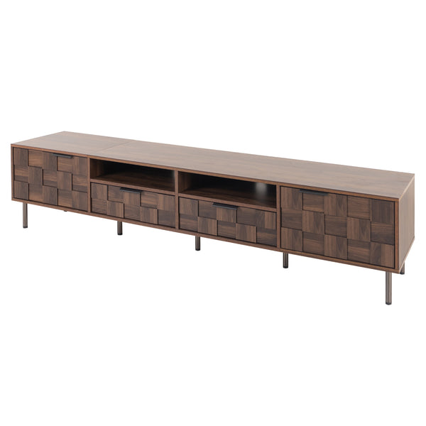 English Elm Mid retro TV Stand for TVs up to 85" — Medieval-inspired media console with 2 drawers, 4 cabinets, cable management Dark Brown N710P193724Q