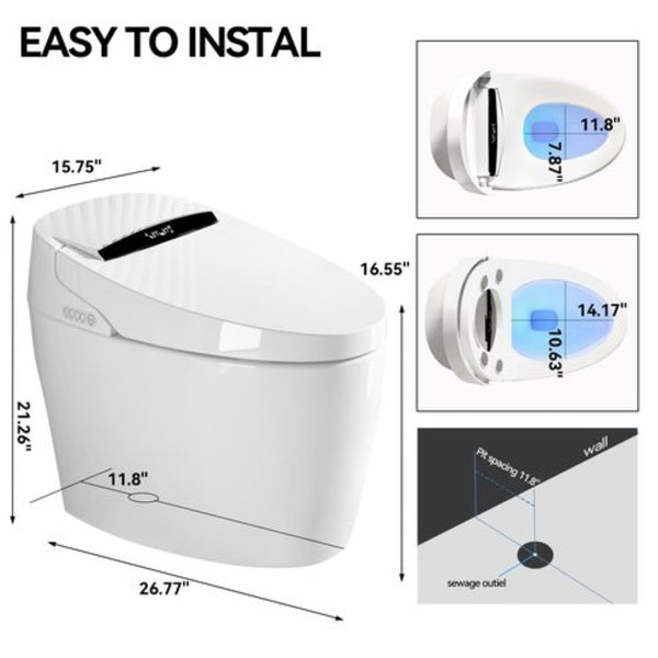 English Elm Smart Bidet Toilet with Auto Open Seat Heated Wash Warm Air Dry and Remote W3133P384770