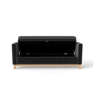English Elm 66 Inch Sherpa Upholstered Storage Bench with Fluted Wood Base and Bolster Pillows Black+Neutral W1658P446125