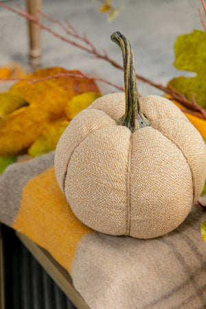 English Elm Set Of 2 Fabric Weighted Pumpkins - Natural Beige Fall Decor For Thanksgiving & Harvest Vignettes W2078P246680-GIGA