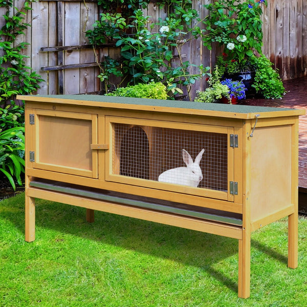 English Elm Pawhut Wooden Rabbit Hutch - Sturdy Fir Wood Cage With Waterproof Roof & Easy Access For Pets W2225P200687-GIGA