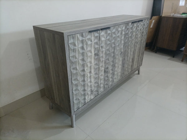 English Elm Modern Sideboard Buffet Cabinet with Diamond Relief Doors, Ample Storage, Sleek Artful Design for Home Gray W1706P235653