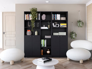 English Elm Acres 3-Piece Home Bookcase Set with 11 Shelves and Dual Double-Door Cabinets for Stylish Storage and Display Black 41 L x 28 W x 5 H B070S00302