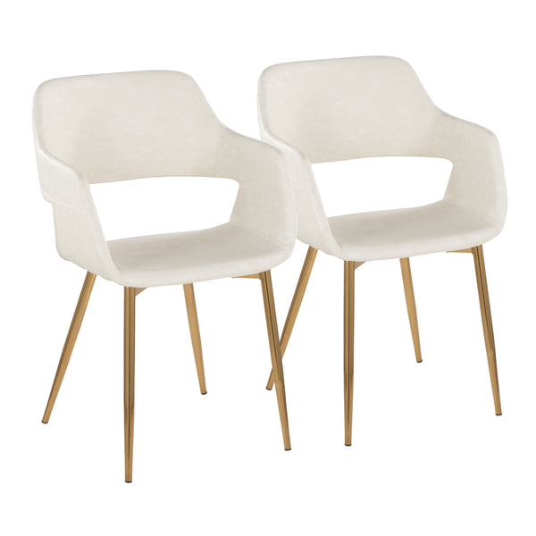English Elm Margarite Modern Glam Dining Chairs Set Of 2 In Cream Faux Leather & Gold Metal For Elegant Spaces B202S01275