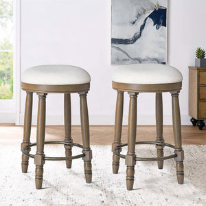English Elm AGODY 26" Counter Height Swivel Bar Stools Set of 2 with Upholstered Seats and Sturdy Rubberwood Frame Light Oak W2170P208102