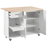 English Elm K&K Kitchen Island With Foldable Counter Top, Kitchen Storage Cart With Slide-Out Shelf, Towel Rack and Drawer, Rolling Kitchen Cart On Wheels, For Kitchen, Living Room, Dining Room, White