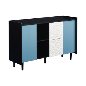 English Elm Sideboard Buffet Cabinet - Modern Black & Blue Storage Solution With Drawers For Dining & Kitchen Decor W409P176594-GIGA