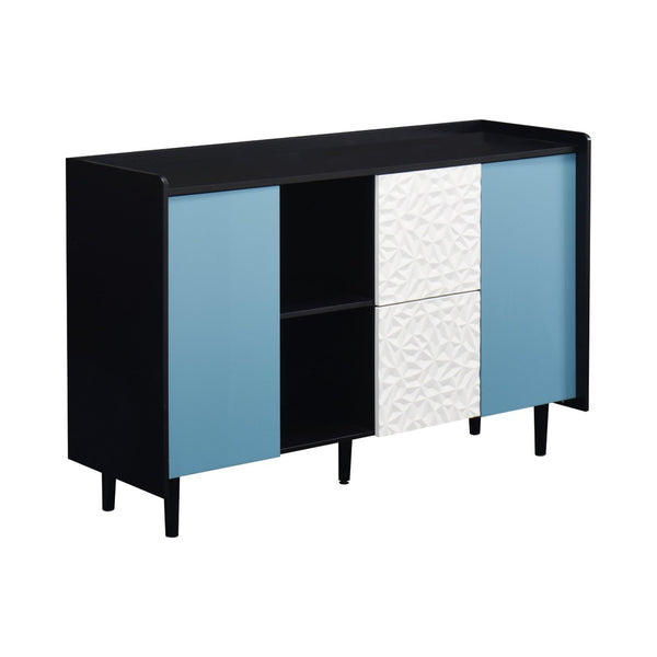 English Elm Sideboard Buffet Cabinet - Modern Black & Blue Storage Solution With Drawers For Dining & Kitchen Decor W409P176594-GIGA