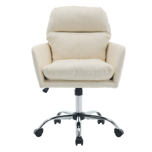 English Elm Artificial Pu Leather Office Chair Ergonomic Foam Cushion Adjustable Height Modern Desk Seat White W2311P409613