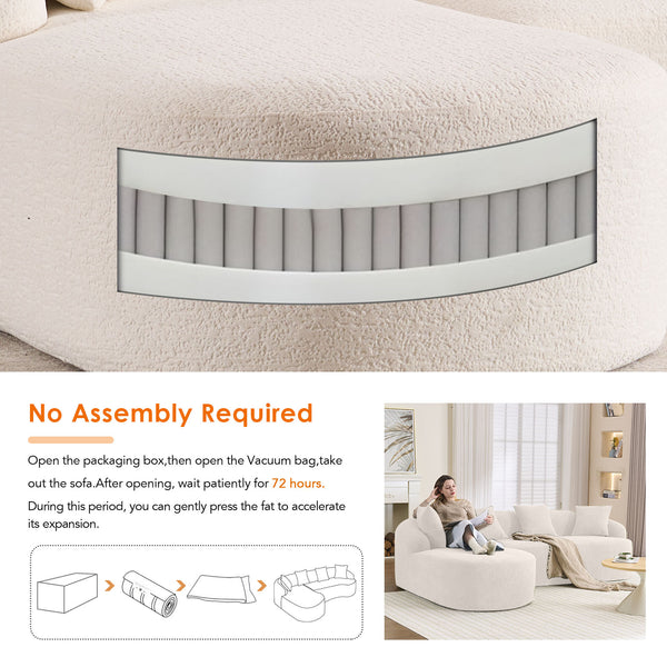 English Elm Boneless L-Shape Sectional Sofa with Curved Chaise Modern Modular Chenille Couch 30D Foam Comfort Lounge Elegance for Living Room Apartments White W2231S00008