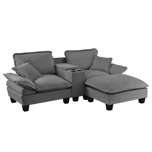 English Elm Modular Cloud Sofa Chenille L-shape with Storage Cup Holders and Usb for Living Room Grey W3163S00110