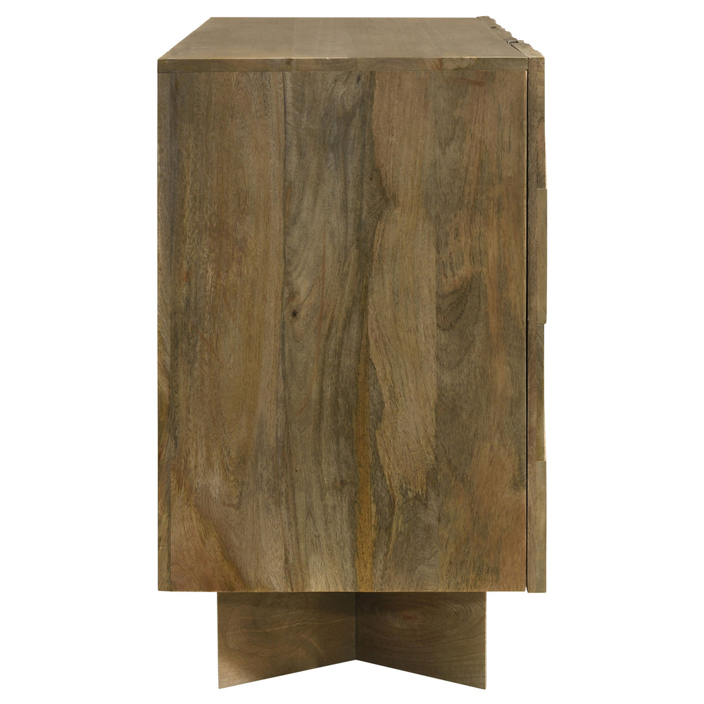 English Elm Roman Mango Brown Chevron 3-Door Server with Ornate Bracket Feet, Adjustable Shelves & Rustic Charm B062P358298