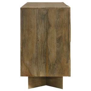 English Elm Roman Mango Brown Chevron 3-Door Server with Ornate Bracket Feet, Adjustable Shelves & Rustic Charm B062P358298