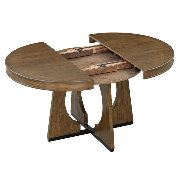 English Elm Trexm Extendable Round Dining Set Oak Veneer Sculptural Base Seats Four to Six Walnut ST000131AAP-2026