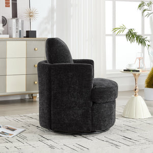 English Elm swivel Chenille Upholstered Office Chair with Metal Turntable, Breathable Durable Wood Frame for Comfort and Style Black W2120P322755