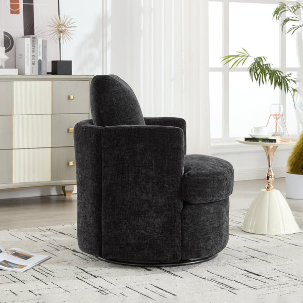 English Elm swivel Chenille Upholstered Office Chair with Metal Turntable, Breathable Durable Wood Frame for Comfort and Style Black W2120P322755