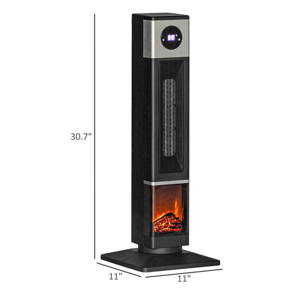English Elm Black Ceramic Tower Heater with 3d Flame Display Remote Timer and Oscillating Warmth T3971P414381