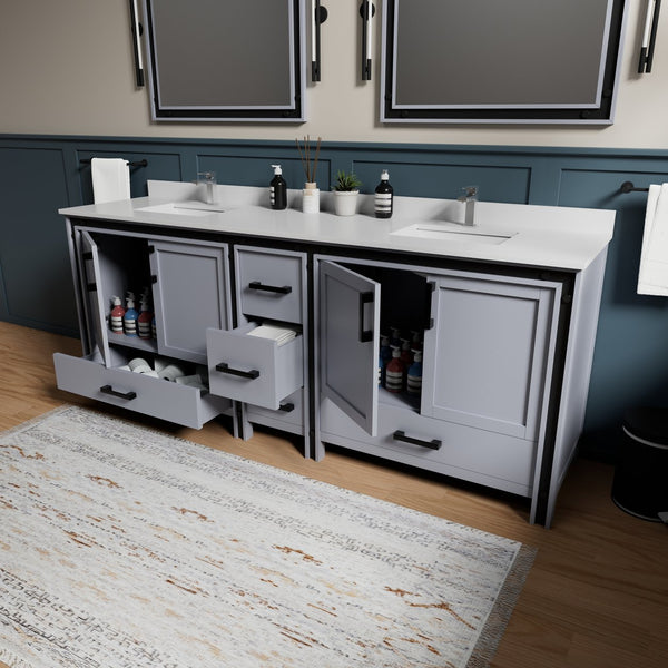 English Elm Dark Grey Double Bath Vanity 84" W X 22" D | Elegant White Quartz Top & Ample Storage Solutions B2731P260664