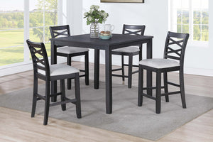 English Elm Dining 5pc Counter Height Charcoal Dining Set with Upholstered Cushions, Rubberwood X-Back Chairs B011P373691