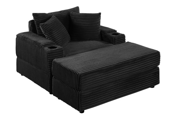 English Elm sofa Oversized Corduroy Deep-Seat Chaise with Ottoman and Lumbar Support — Plush, Sturdy Comfort Black W1420S00008