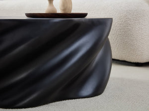 English Elm 35" Sculptural Petal Coffee Table Matte Black Fiberglass Fluted Base Living Room W2664P462014