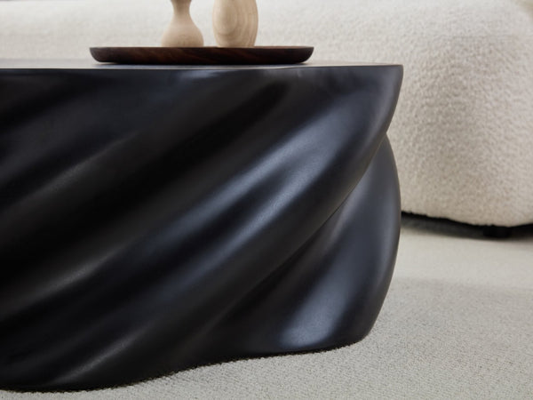 English Elm 35" Sculptural Petal Coffee Table Matte Black Fiberglass Fluted Base Living Room W2664P462014