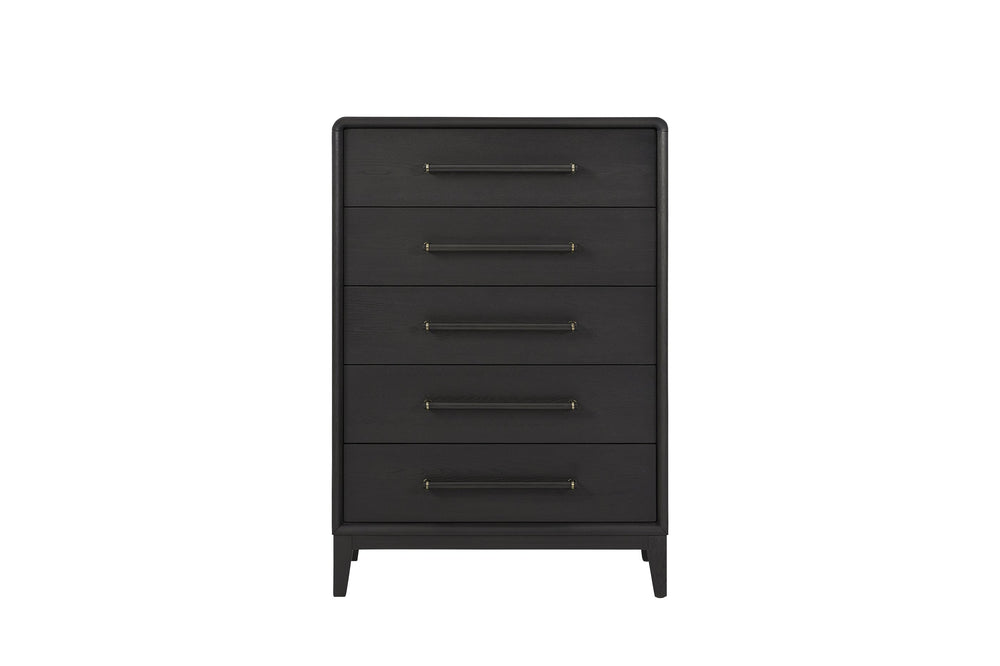English Elm Small Chest with Five Smooth-Glide Drawers in Peppercorn Finish — Elm Veneer Durability & Modern Design Black 38 L x 22.25 W x 49.5 H B2699P401403
