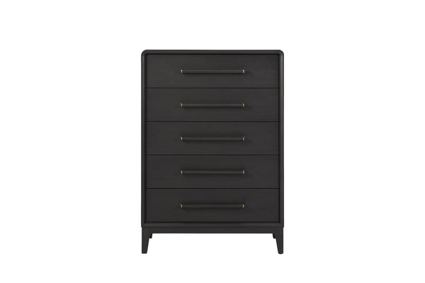English Elm Small Chest with Five Smooth-Glide Drawers in Peppercorn Finish — Elm Veneer Durability & Modern Design Black 38 L x 22.25 W x 49.5 H B2699P401403