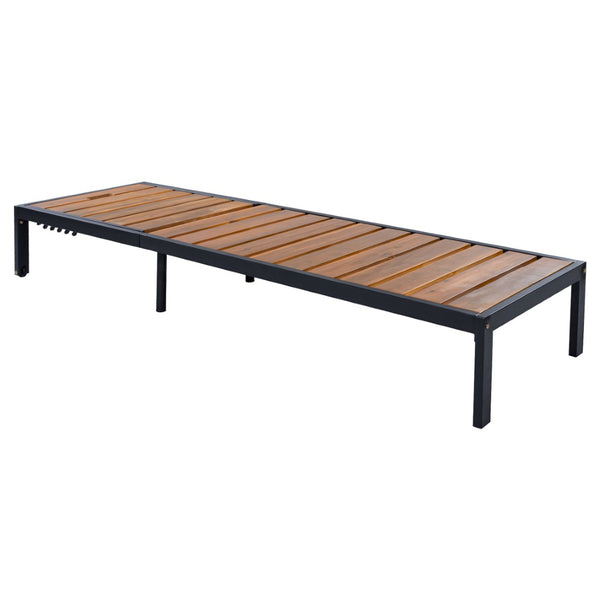 English Elm Outdoor Acacia Wood Slat Chaise Lounge with Powder Coated Frame for Patio Resort Black+Natural N719P383161B