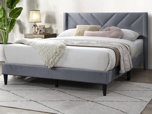 English Elm Elegant Velvet Upholstered Queen Bed with Geometric Stitched Headboard, Platform Design, 12" Height Grey 65 L x 23 W x 9 H B011P238925