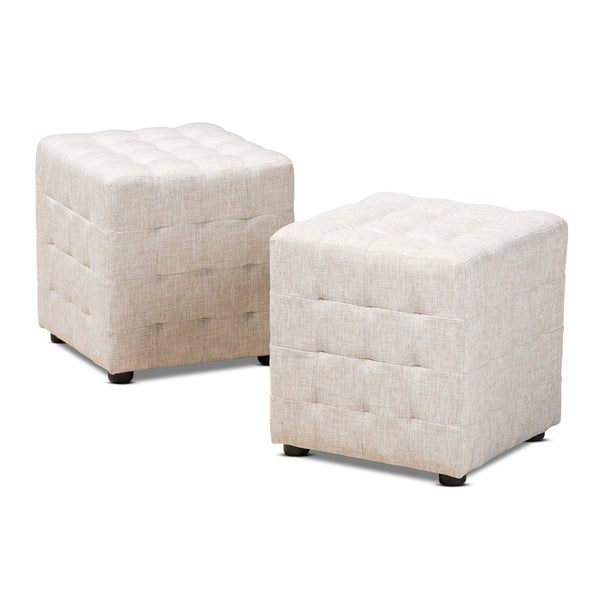 Baxton Studio Baxton Studio Elladio Set of 2 Beige Fabric Tufted Cube Ottomans - Modern Stylish Seating Solution BBT5127-Beige-Otto