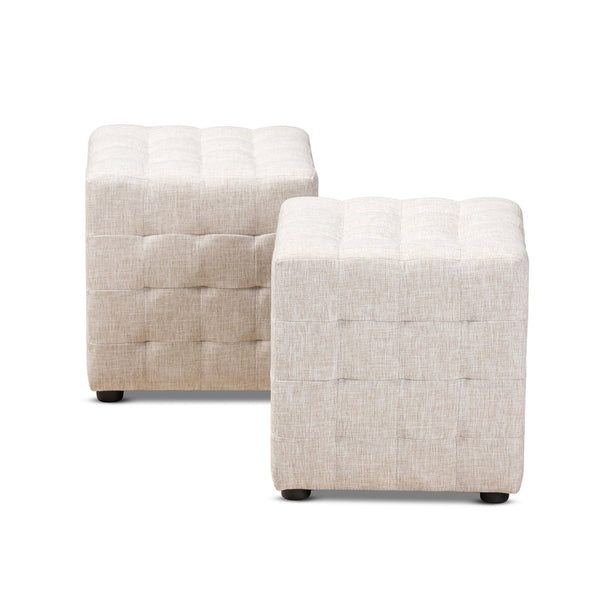 Baxton Studio Baxton Studio Elladio Set of 2 Beige Fabric Tufted Cube Ottomans - Modern Stylish Seating Solution BBT5127-Beige-Otto