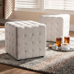 Baxton Studio Baxton Studio Elladio Set of 2 Beige Fabric Tufted Cube Ottomans - Modern Stylish Seating Solution BBT5127-Beige-Otto