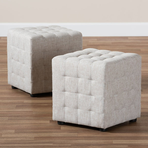 Baxton Studio Baxton Studio Elladio Set of 2 Beige Fabric Tufted Cube Ottomans - Modern Stylish Seating Solution BBT5127-Beige-Otto