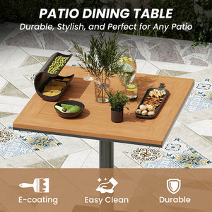 English Elm Patio Square Outdoor Table with Wood-Look Plastic Top, Khaki, Weatherproof Powder-Coated Steel Legs T3623P409869