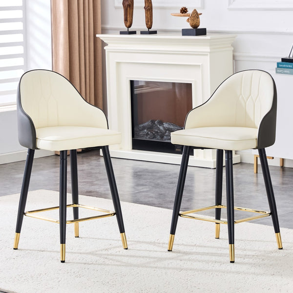 English Elm Set of 2 Pu Leather Barstools with Gold Footrest Curved Back for Kitchen Island Dark Gray,White+Black W1151P383772