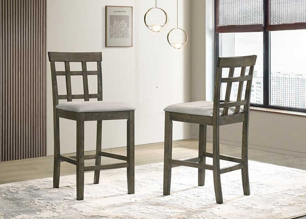 English Elm Beautiful Gray Wood Slatted Back Counter Height Dining Chairs with Cushioned Seats Set of 2 B011P284420