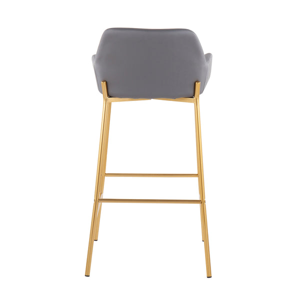 English Elm Daniella Glam Fixed-Height Bar Stool Set Of 2 In Gold Metal & Grey Faux Leather - Chic Comfort B202S00529