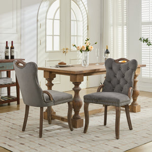 English Elm Velvet Upholstered Dining Chair with Handmade Tufting, Solid Wood Handles, Copper Nail Trim, Set of 2 Gray W1143P338141